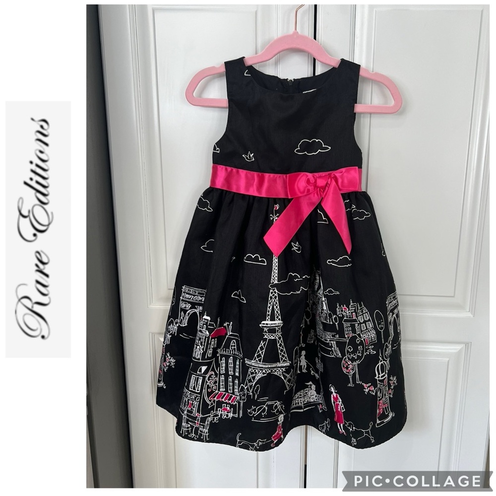 Rare Editions Paris Eiffel Tower black and fuchsia dress size 4
